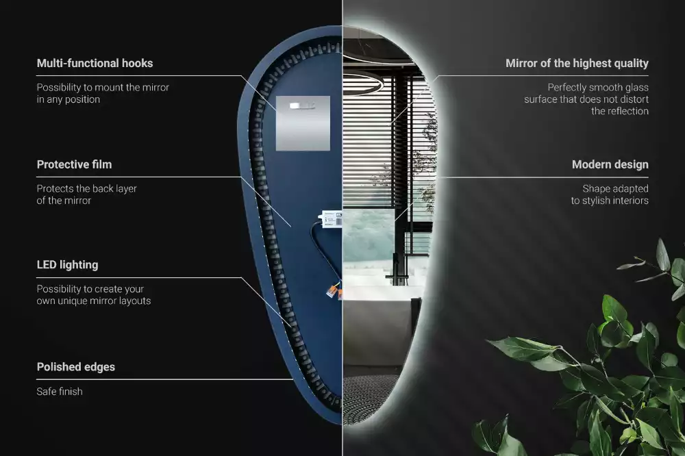 Led zrcadlo ve tvaru kapky jako dekorativní nástěnný prvek