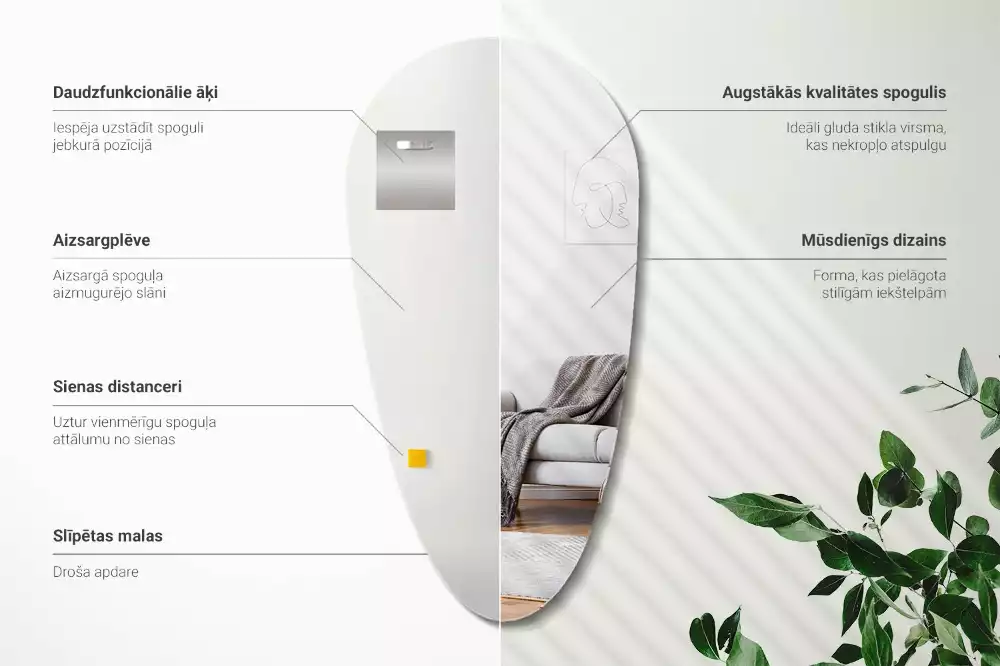 Bezrámové závěsné zrcadlo ve tvaru slzy