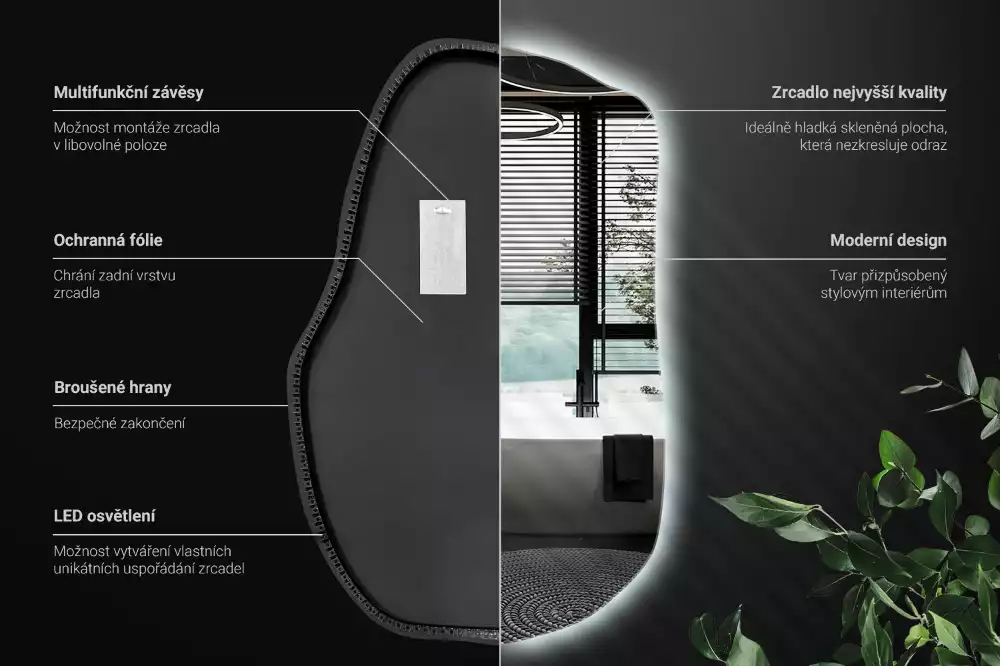 Neregulérní podsvícené nástěnné zrcadlo