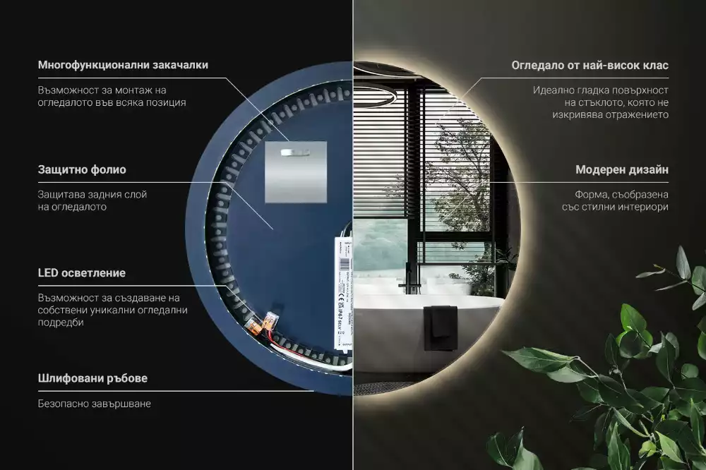 Kulové zrcadlo s LED osvětlením v dekorativním stylu