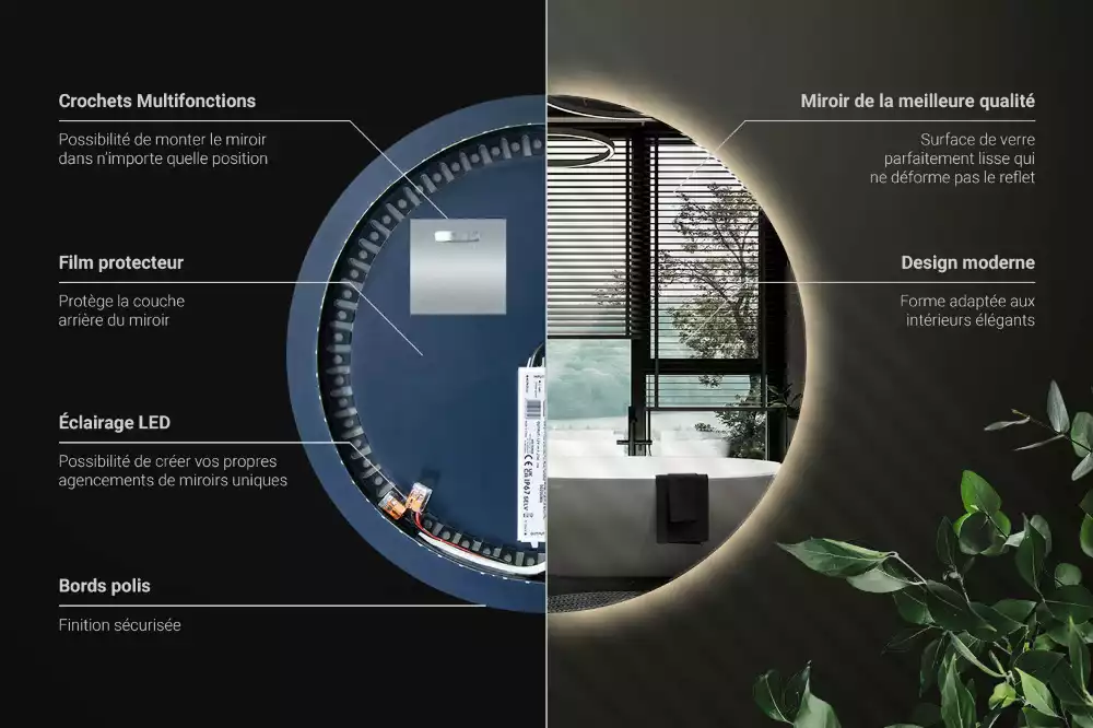 Kulové zrcadlo s LED osvětlením v dekorativním stylu