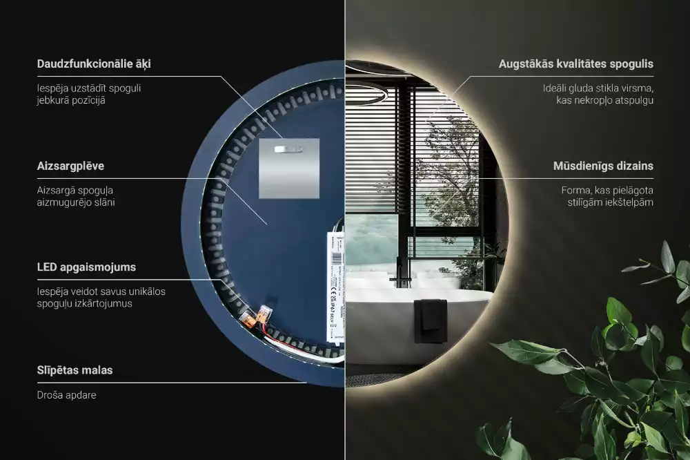 Kulové zrcadlo s LED osvětlením v dekorativním stylu