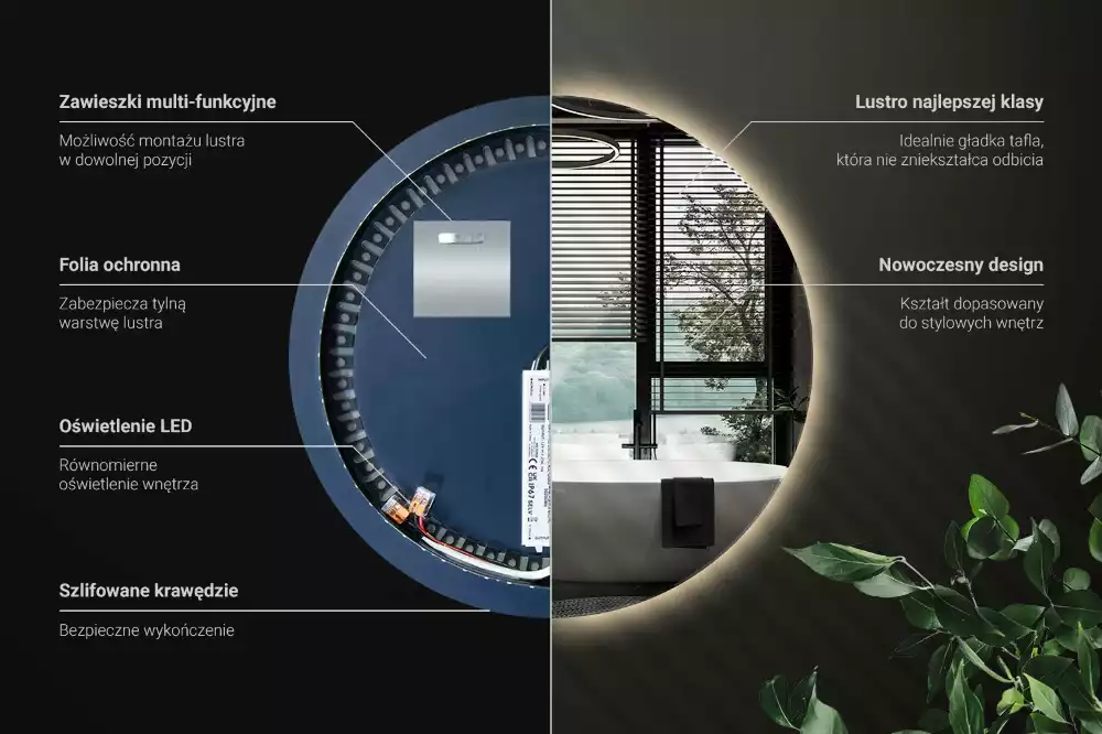 Kulové zrcadlo s LED osvětlením v dekorativním stylu