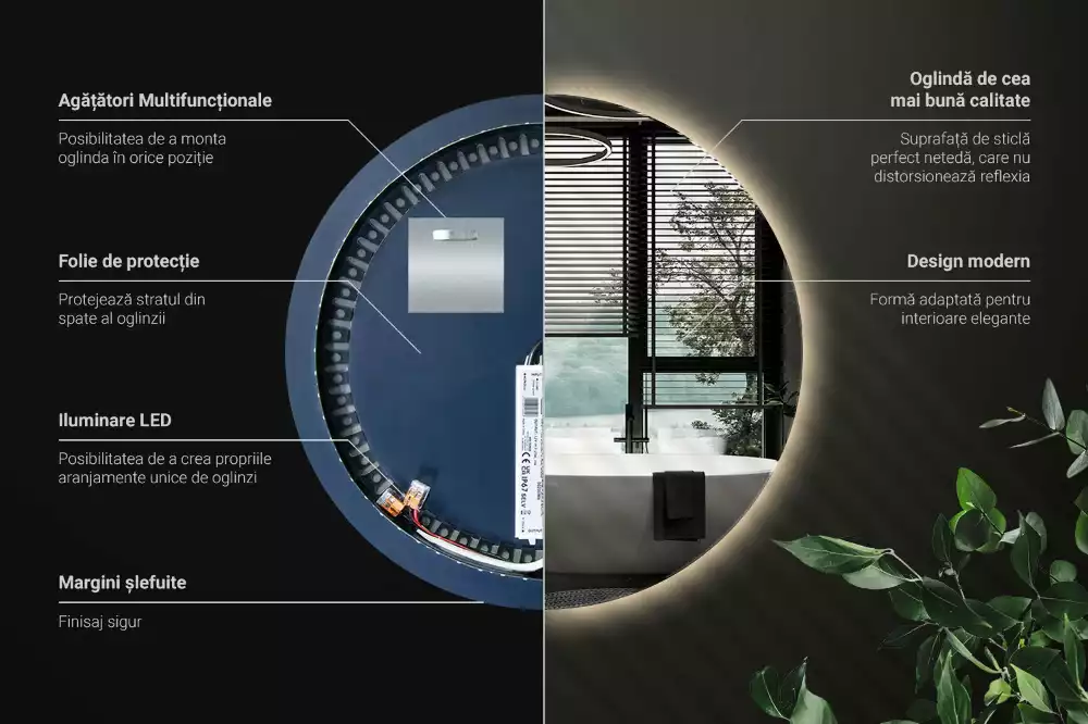Kulové zrcadlo s LED osvětlením v dekorativním stylu