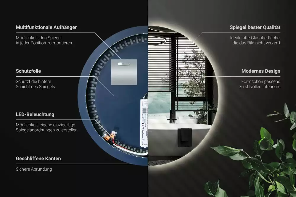 Kulové zrcadlo s LED osvětlením v dekorativním stylu