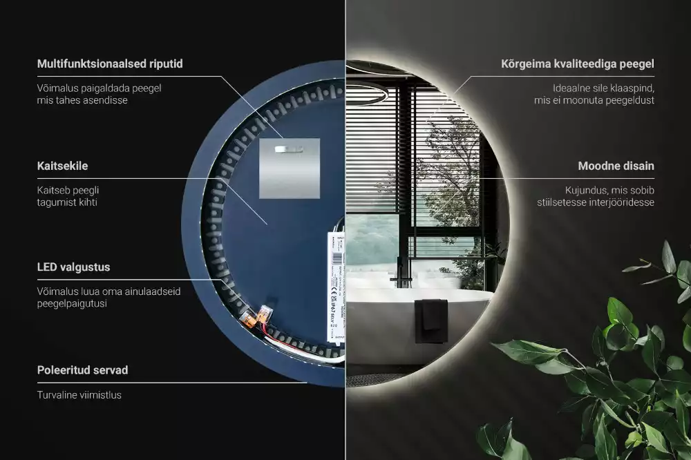 Kulové zrcadlo s LED osvětlením v dekorativním stylu