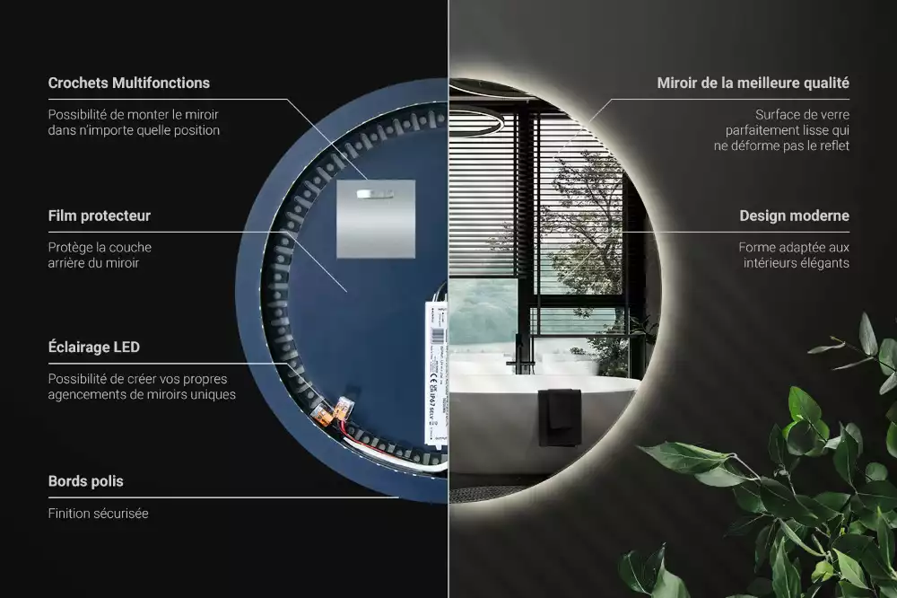 Kulové zrcadlo s LED osvětlením v dekorativním stylu