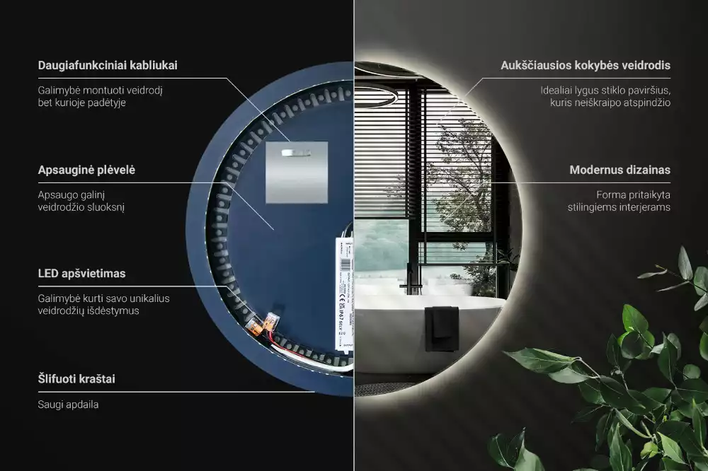 Kulové zrcadlo s LED osvětlením v dekorativním stylu