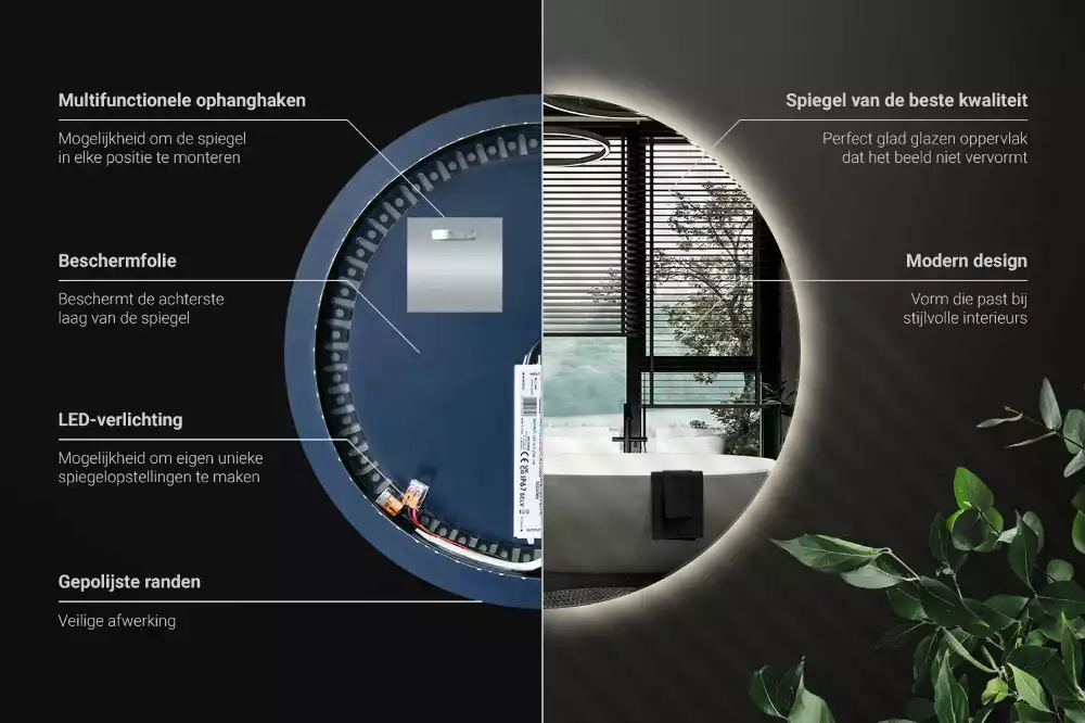 Kulové zrcadlo s LED osvětlením v dekorativním stylu