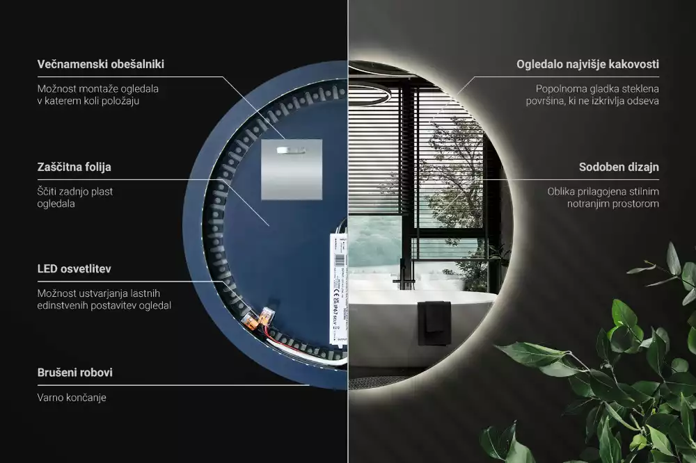 Kulové zrcadlo s LED osvětlením v dekorativním stylu