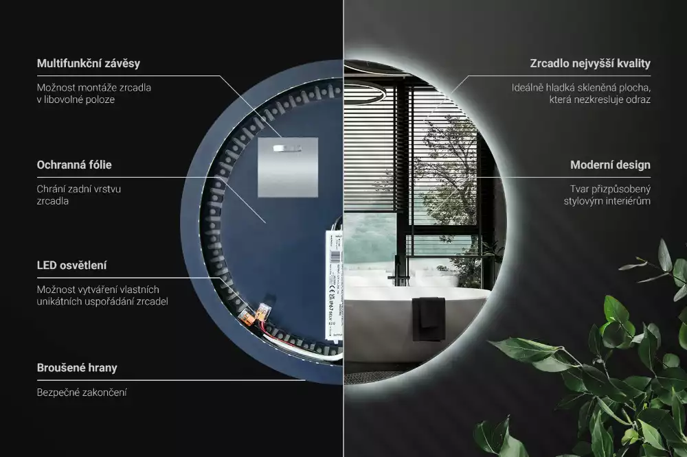 Kulové zrcadlo s LED osvětlením v dekorativním stylu