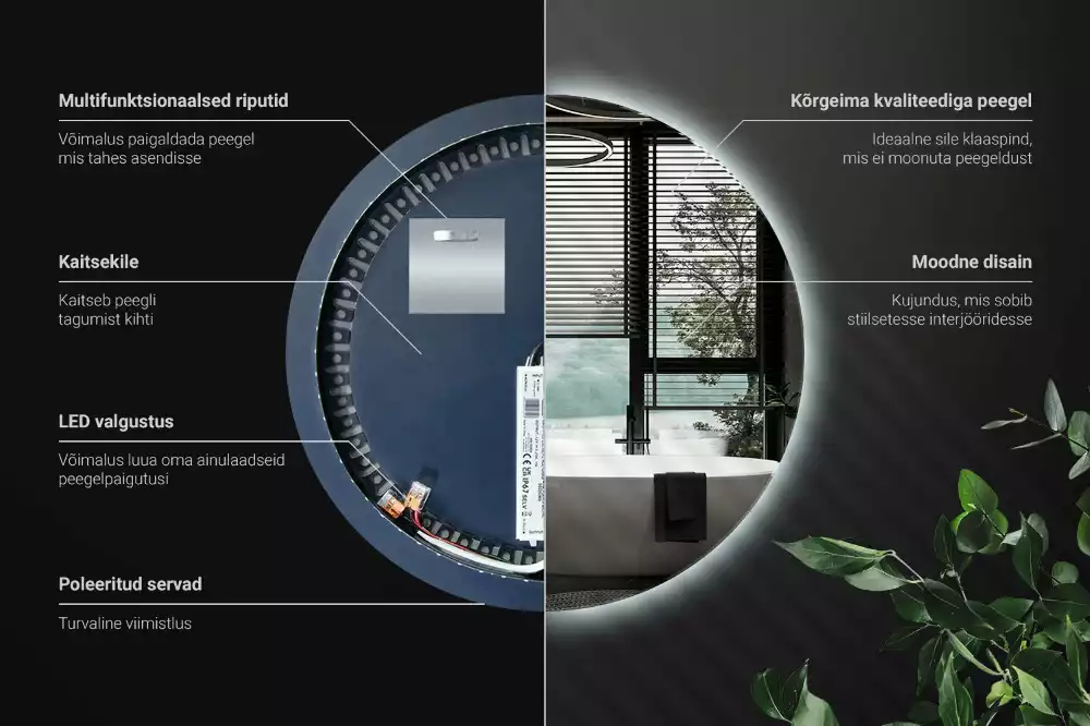 Kulové zrcadlo s LED osvětlením v dekorativním stylu