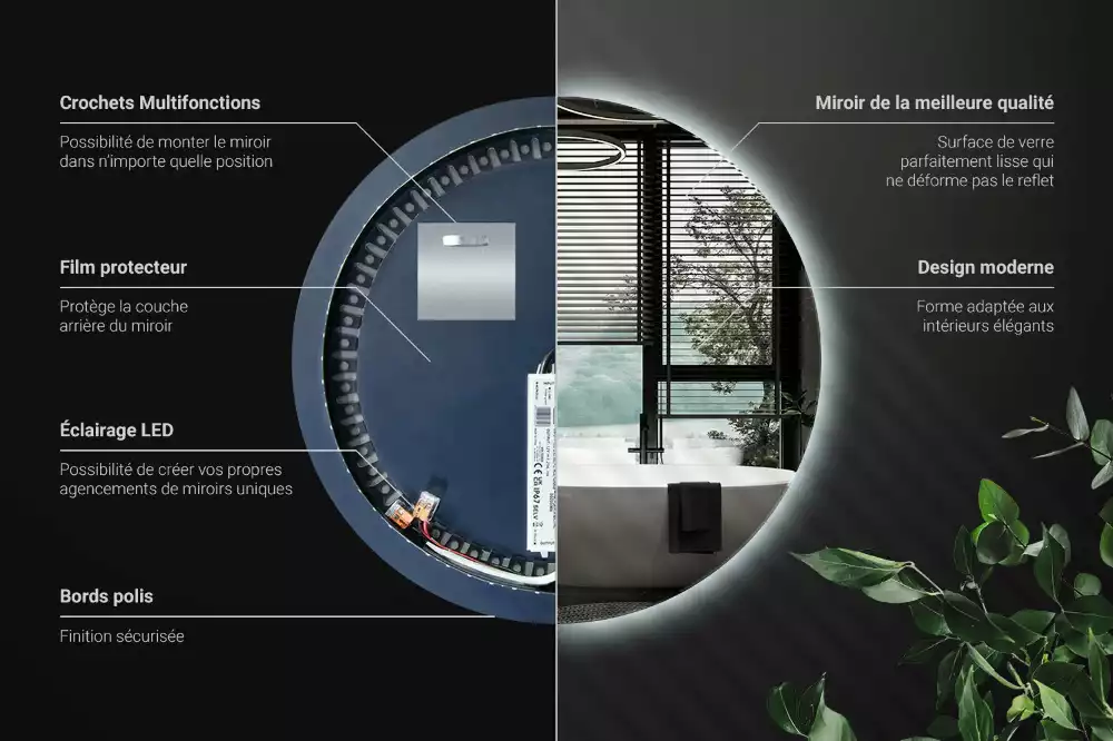 Kulové zrcadlo s LED osvětlením v dekorativním stylu