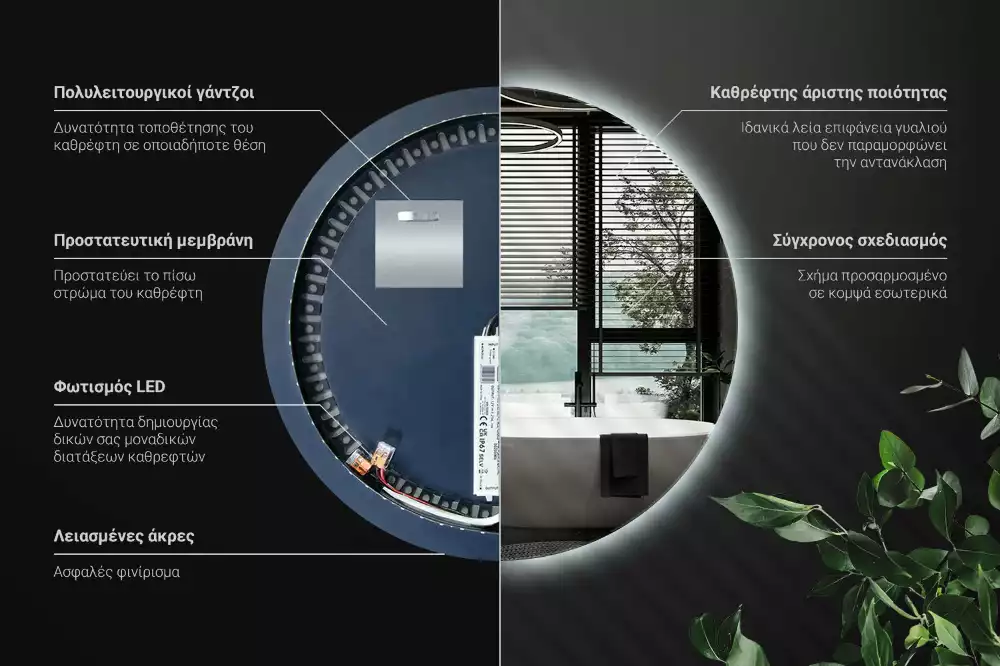 Kulové zrcadlo s LED osvětlením v dekorativním stylu