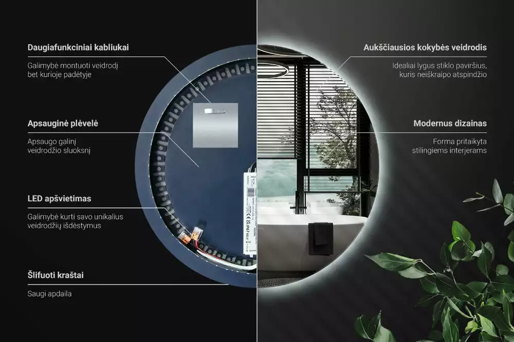 Kulové zrcadlo s LED osvětlením v dekorativním stylu