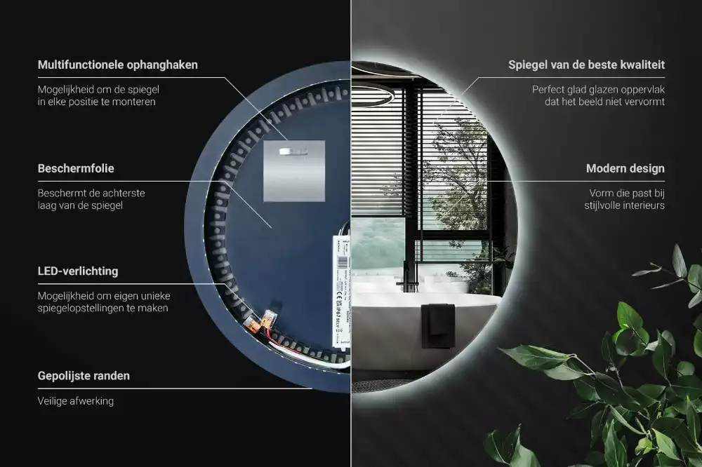 Kulové zrcadlo s LED osvětlením v dekorativním stylu