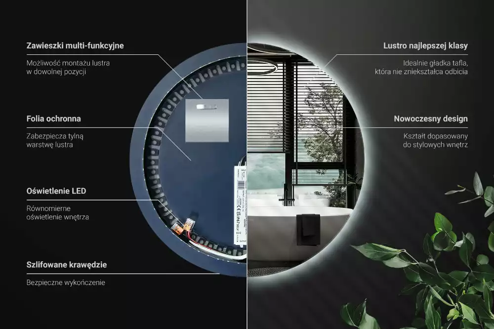 Kulové zrcadlo s LED osvětlením v dekorativním stylu