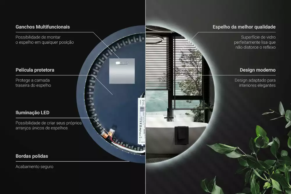 Kulové zrcadlo s LED osvětlením v dekorativním stylu
