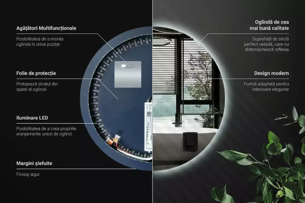 Kulové zrcadlo s LED osvětlením v dekorativním stylu