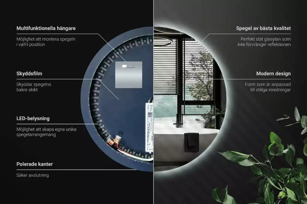Kulové zrcadlo s LED osvětlením v dekorativním stylu