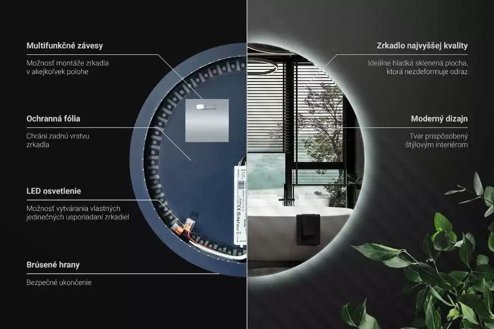 Kulové zrcadlo s LED osvětlením v dekorativním stylu