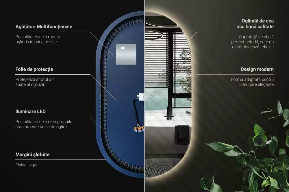LED oválné zrcadlo elegantní nástěnné