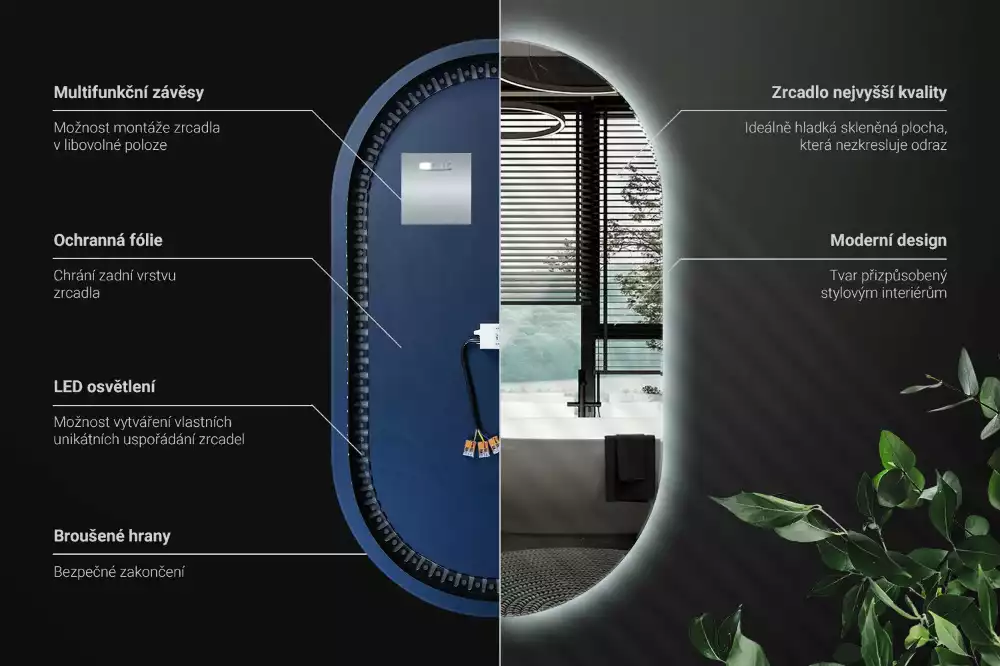LED oválné zrcadlo elegantní nástěnné