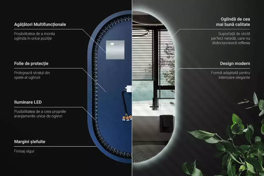 LED oválné zrcadlo elegantní nástěnné