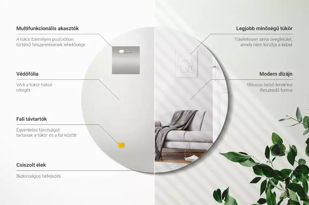 Kulaté zrcadlo na zeď s univerzálním designem