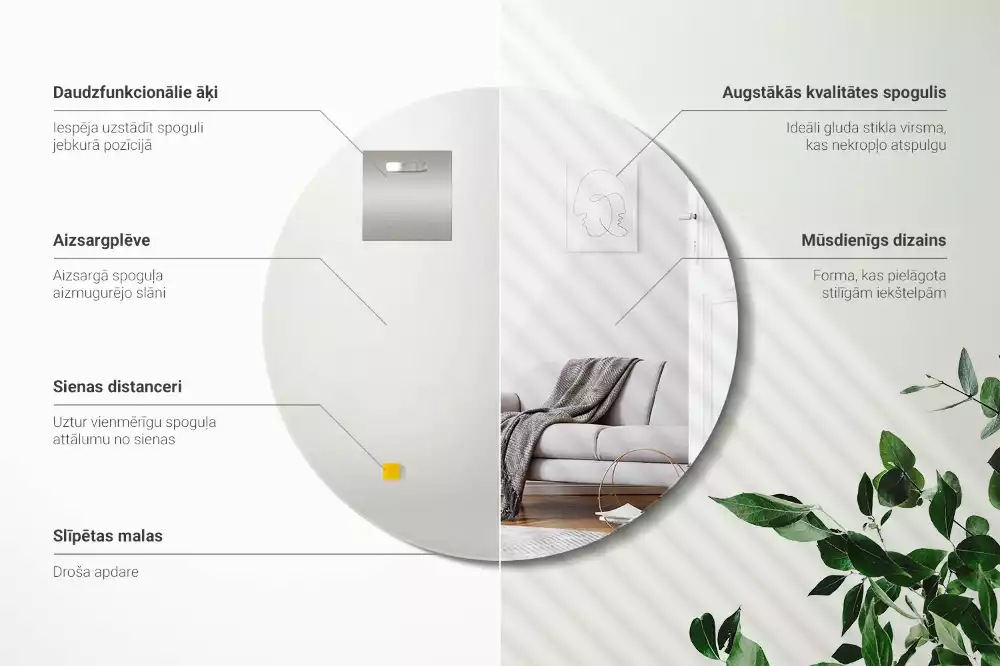 Kulaté zrcadlo na zeď s univerzálním designem