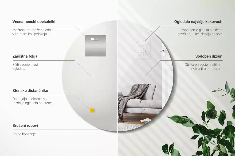 Kulaté zrcadlo na zeď s univerzálním designem