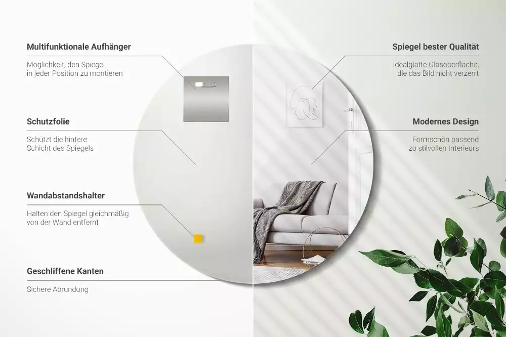 Kulaté zrcadlo na zeď s univerzálním designem