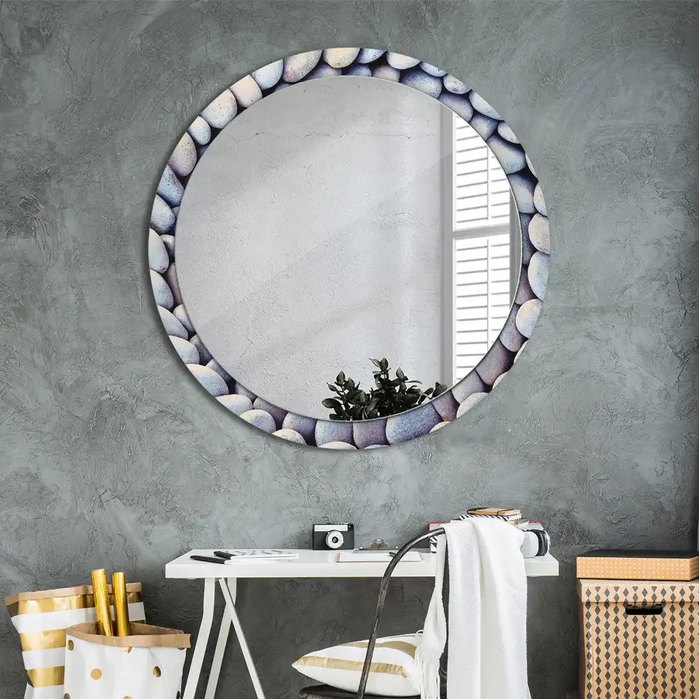 Kulaté dekorační zrcadlo na zeď kruh z mořských kamínků