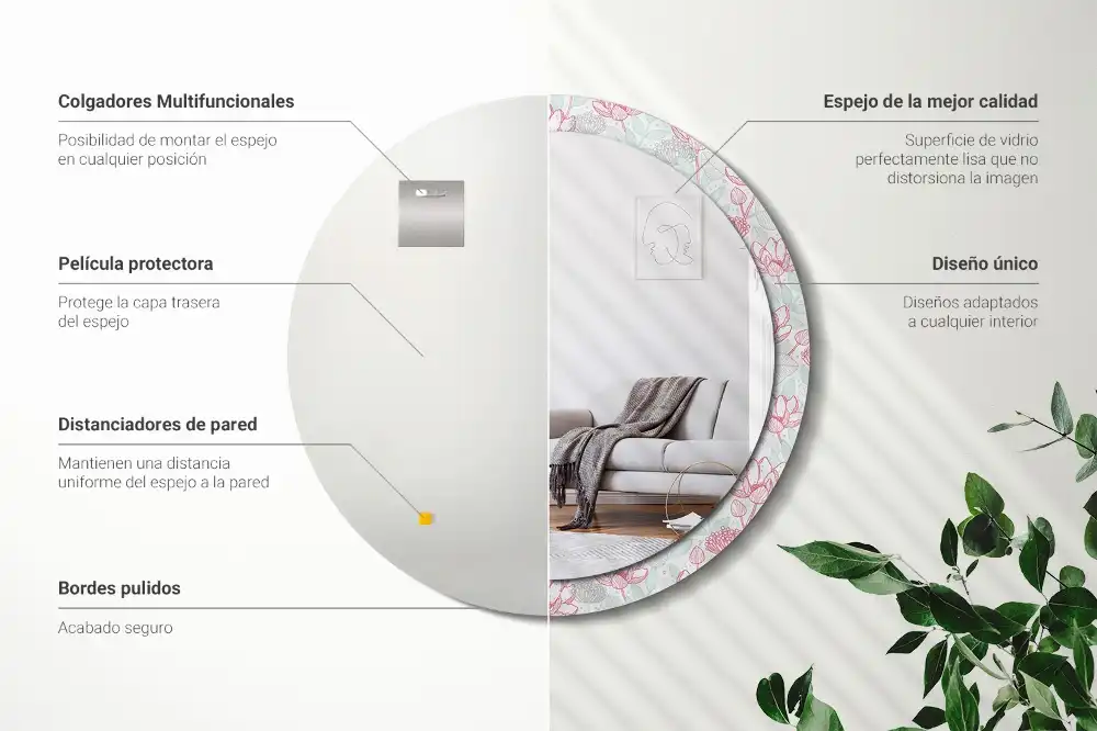 Kulaté zrcadlo tištěný rám kvítka