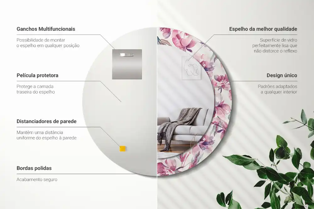 Kulaté dekorační zrcadlo na zeď květy pivoněk