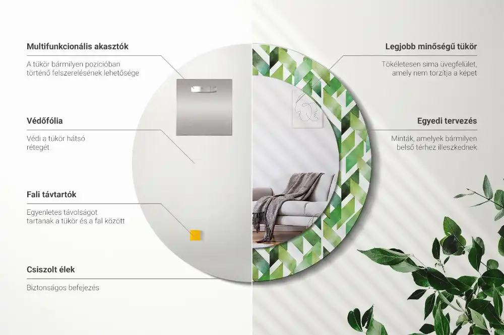 Kulaté dekorační zrcadlo na zeď vzor rybí kost