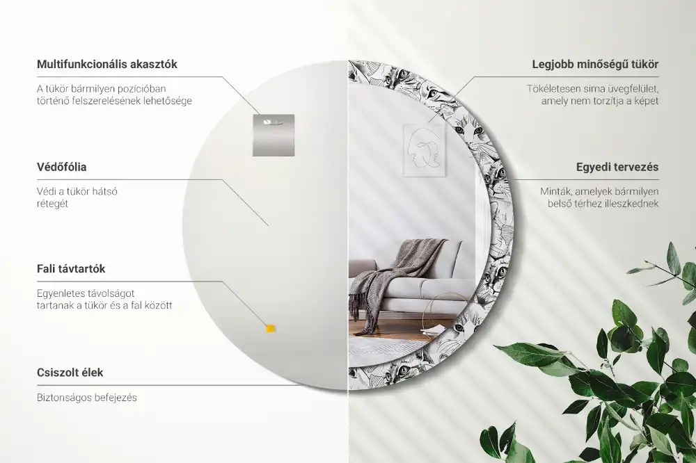 Kulaté zrcadlo tištěný rám kočičky