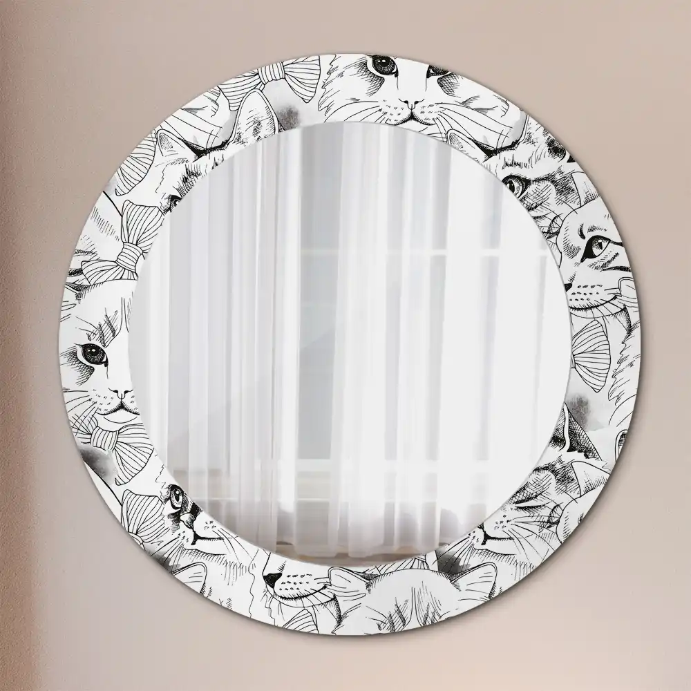 Kulaté zrcadlo tištěný rám kočičky