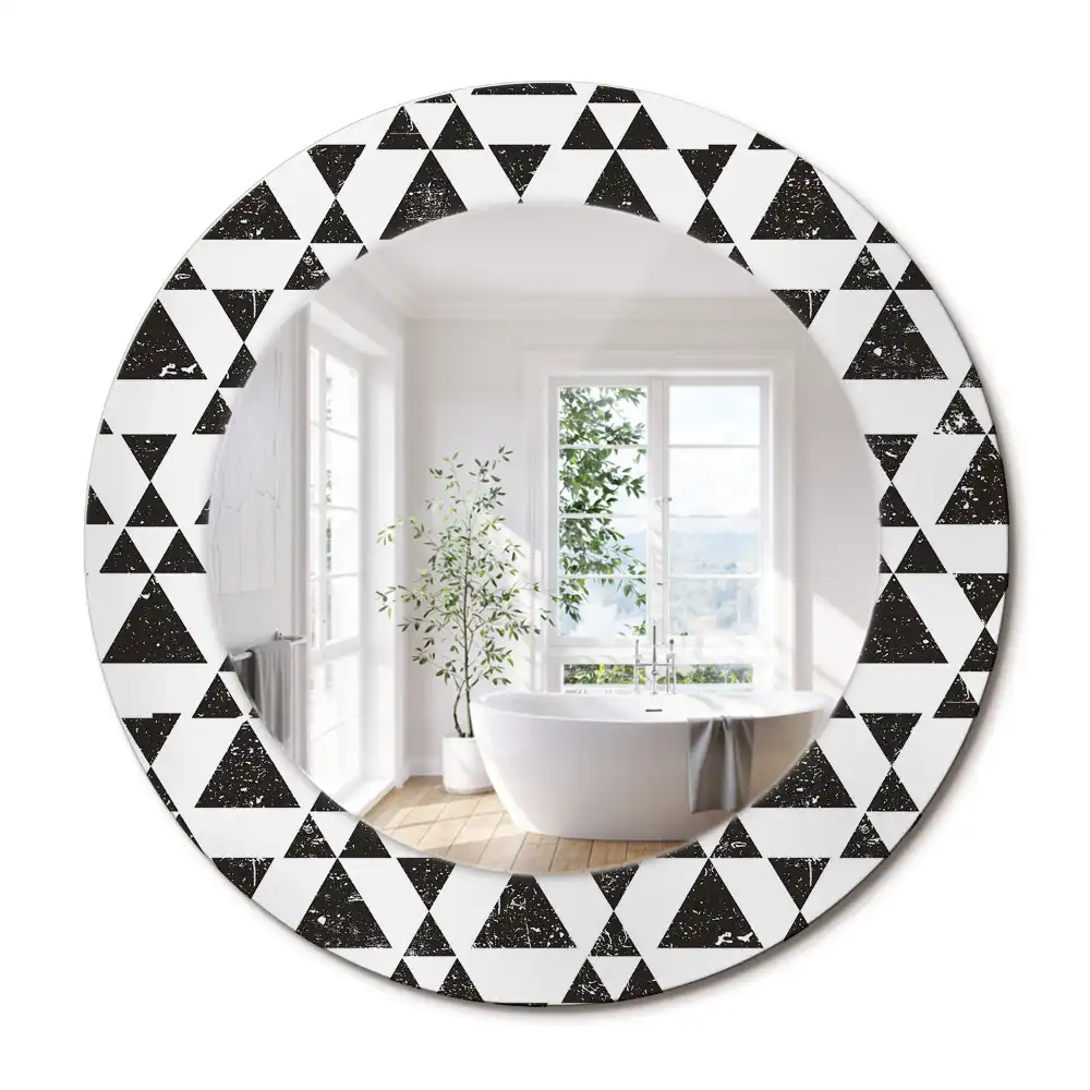 Kulaté zrcadlo tištěný rám trojúhelníková geometrie