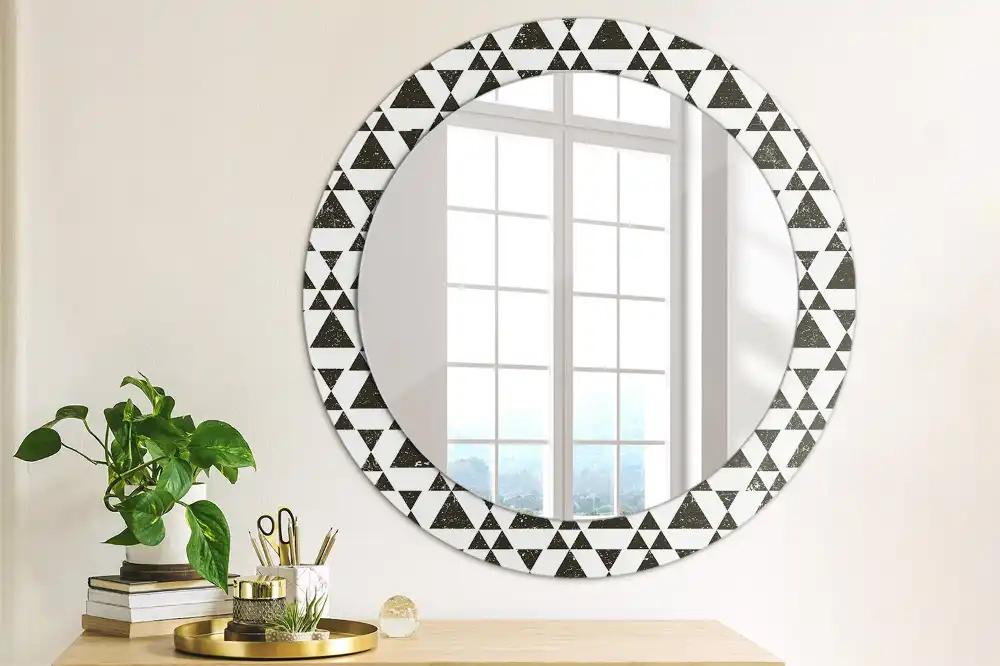 Kulaté zrcadlo tištěný rám trojúhelníková geometrie