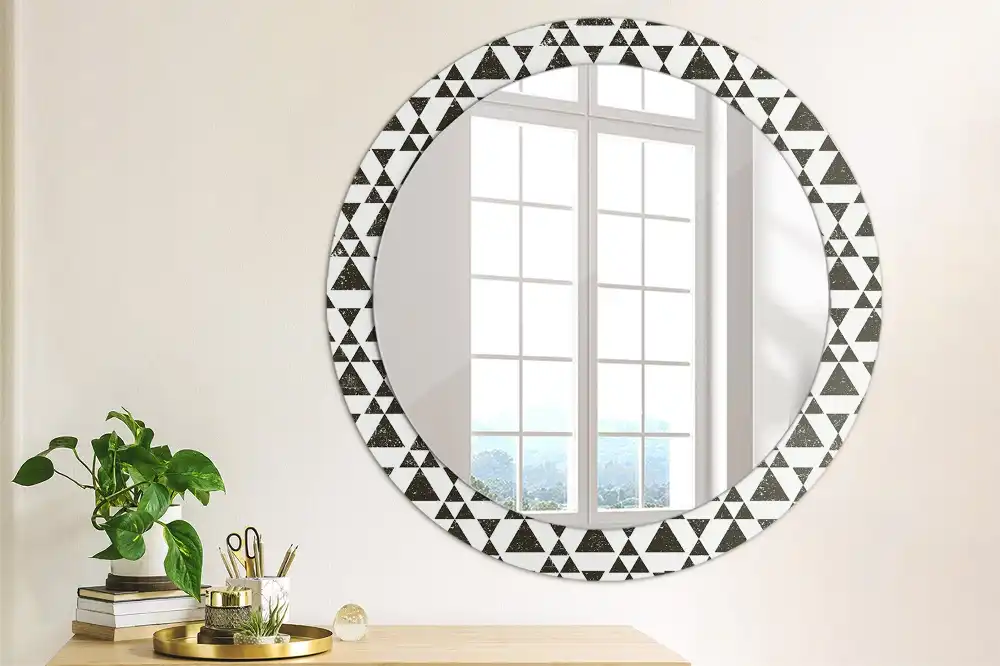Kulaté zrcadlo tištěný rám trojúhelníková geometrie