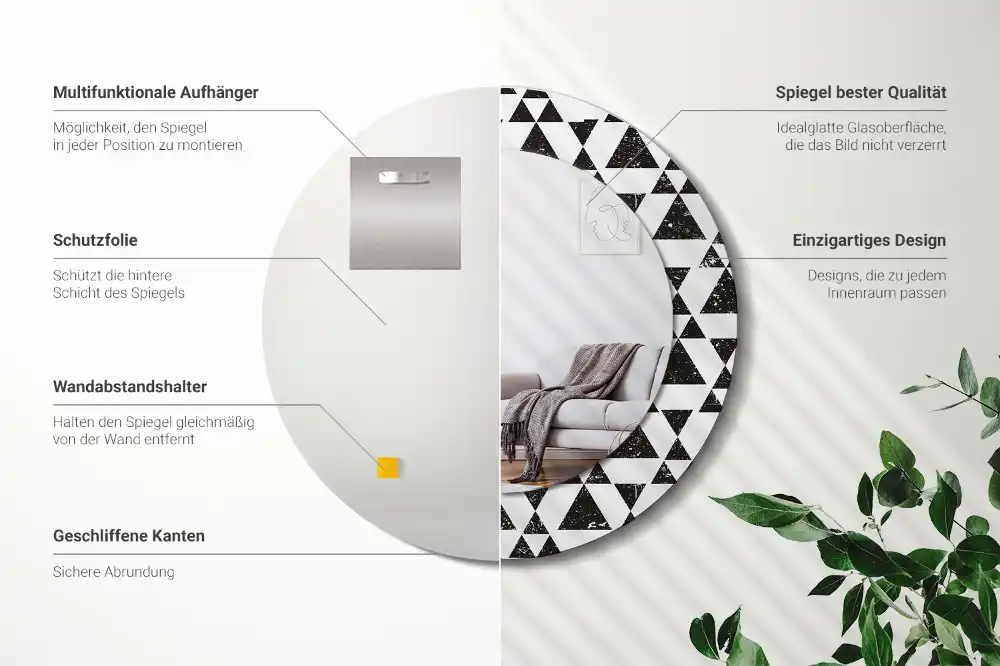 Kulaté zrcadlo tištěný rám trojúhelníková geometrie