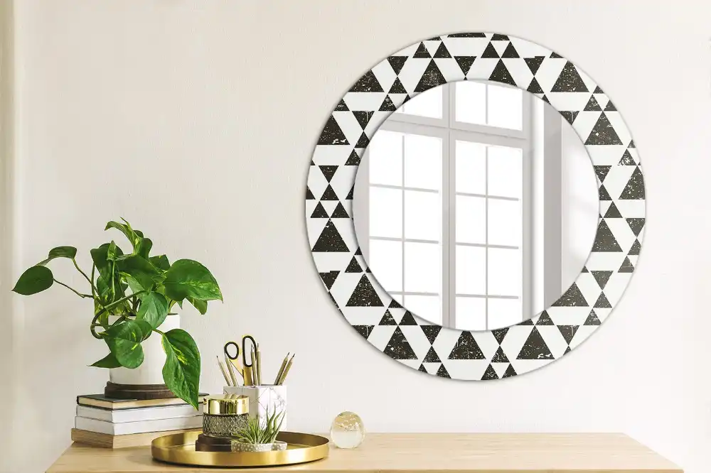 Kulaté zrcadlo tištěný rám trojúhelníková geometrie