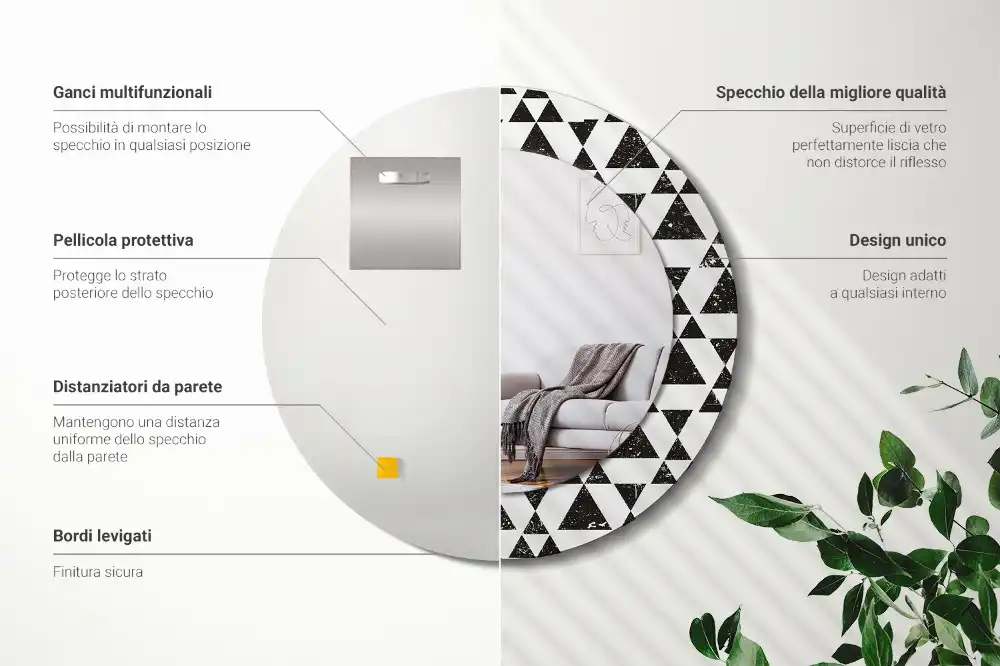 Kulaté zrcadlo tištěný rám trojúhelníková geometrie