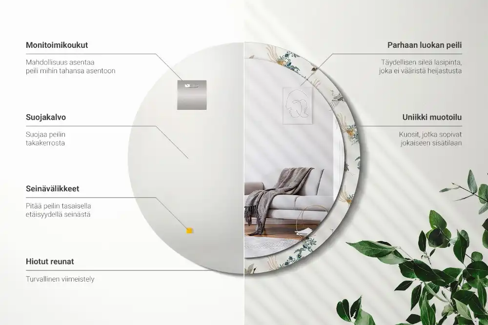 Kulaté zrcadlo tištěný rám ptáci v čínském stylu