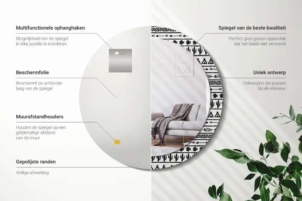 Kulaté dekorační zrcadlo na zeď minimalistické boho