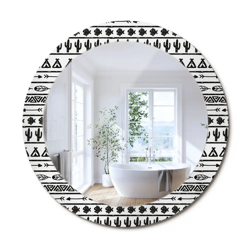 Kulaté dekorační zrcadlo na zeď v boho minimalistickém stylu
