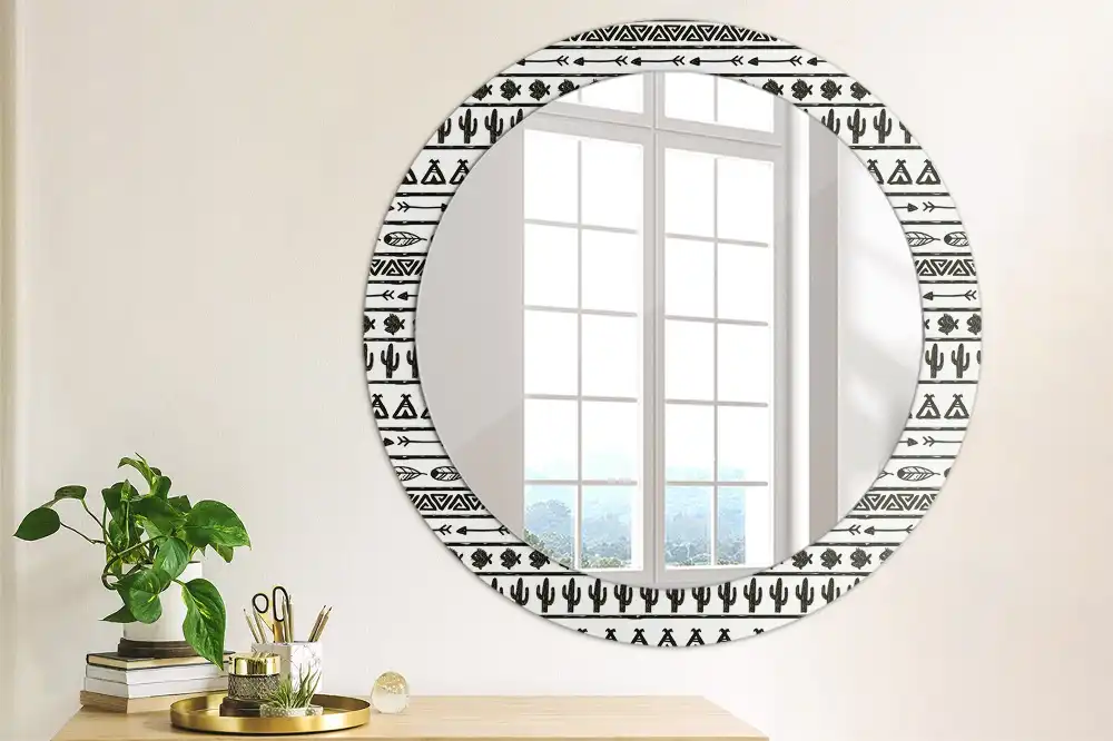 Kulaté dekorační zrcadlo na zeď minimalistické boho