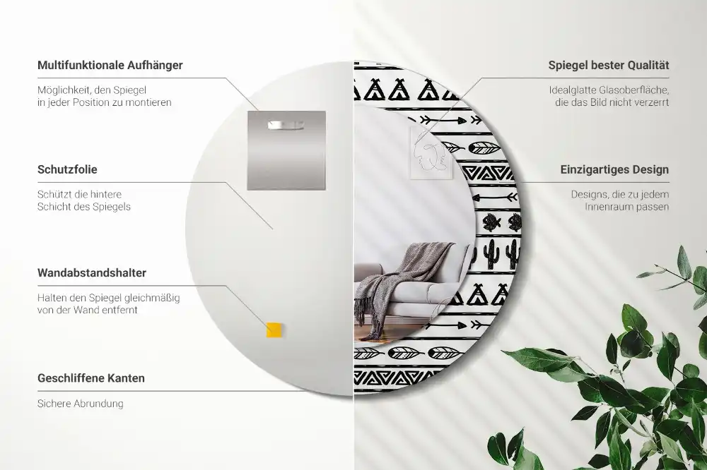 Kulaté dekorační zrcadlo na zeď minimalistické boho