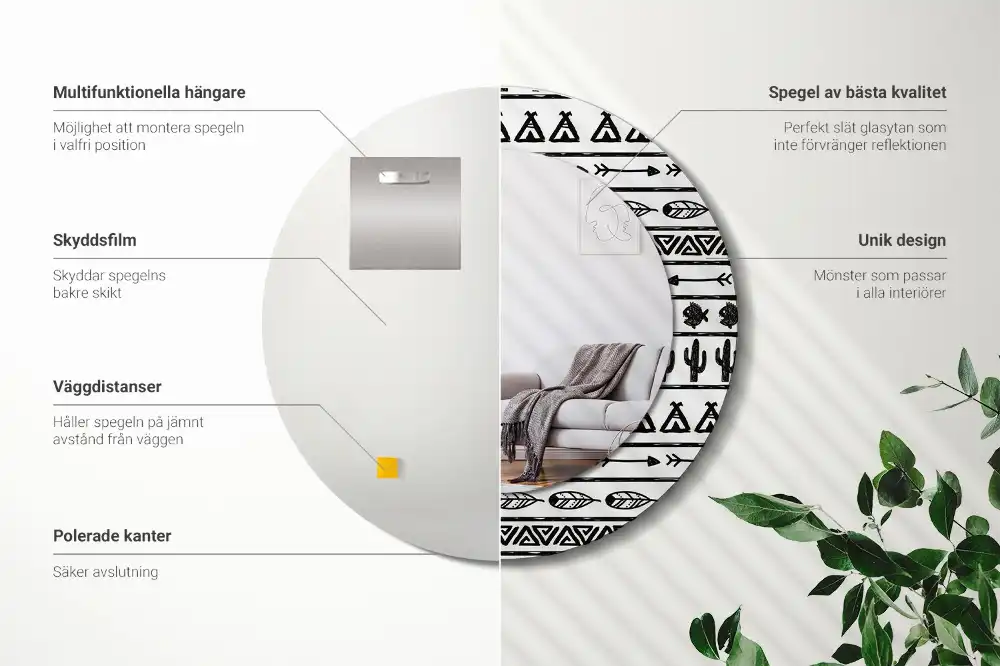 Kulaté dekorační zrcadlo na zeď minimalistické boho